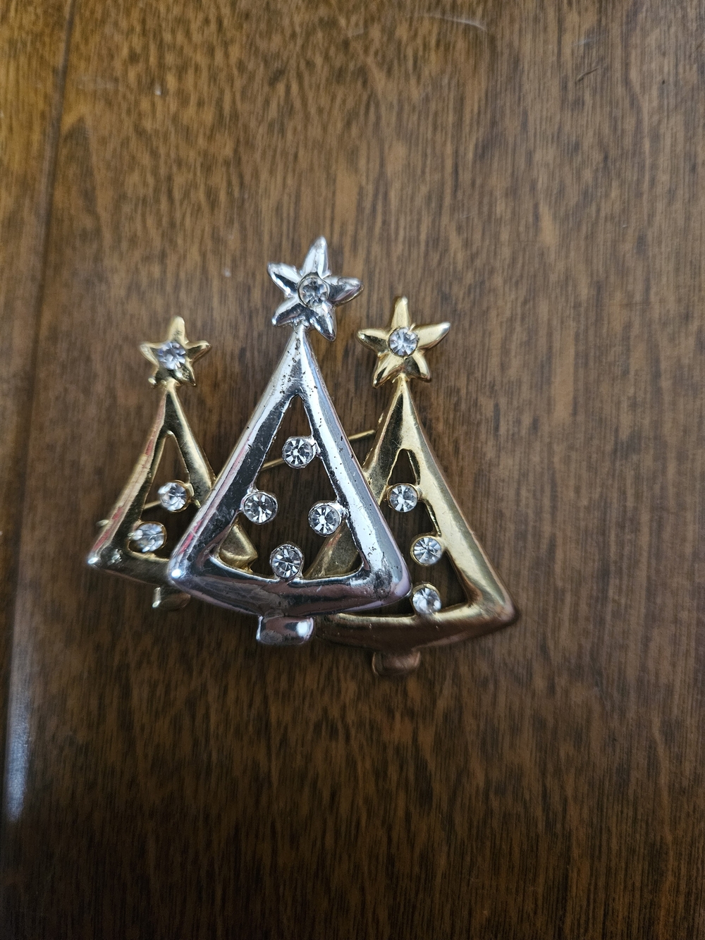 Vintage Gold and Silver Tree Pin Brooch - Brand Unspecified